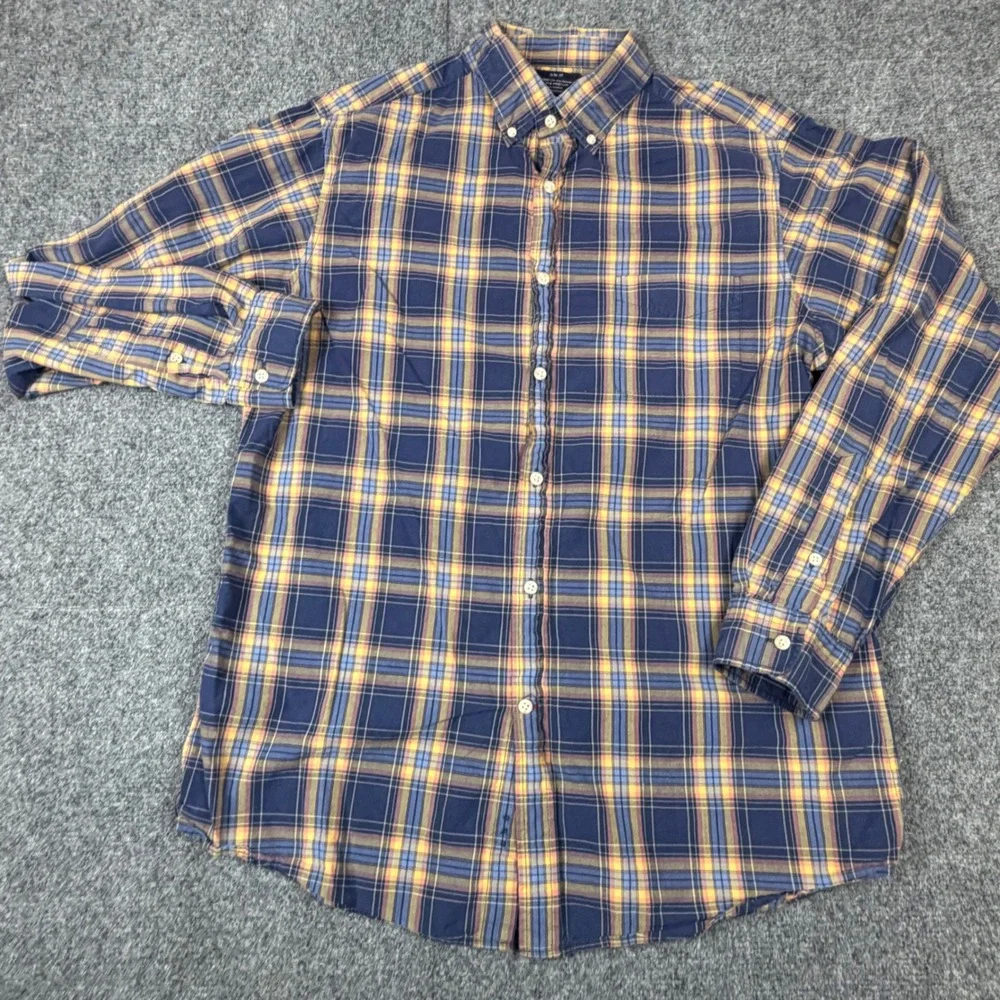 Cremieux‎ Classics Mens Slim Fit Plaid Button Down Shirt Blue Yellow Large L